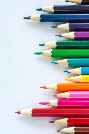 Colorful wooden pencils isolated on white backgroundの写真素材