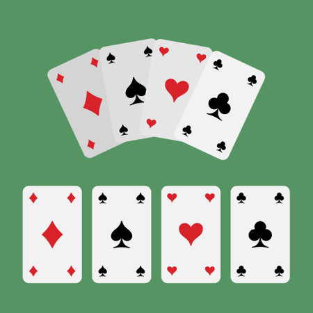Casino playing cards on green background. Vector illustrationのイラスト素材