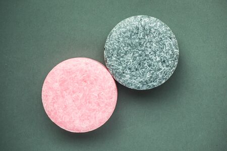 Colorful round solid shampoo bars, zero waste, dry shampooの写真素材