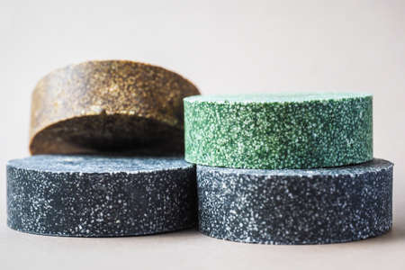 Colorful round solid shampoo bars, zero wasteの写真素材