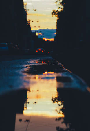 Sunset in the city, urban cityscapeの写真素材