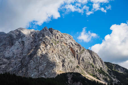 SoÄa/Slovenia - July 22, 2020: VrÅ¡iÄ Pass - a high mountain pass across the Julian Alps in northwestern Slovenia, defocusedの写真素材