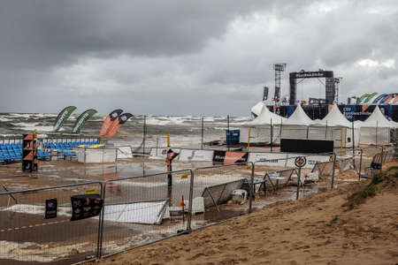 Jurmala/Latvia - September 17, 2020: The storm in Baltic Sea destroys Beach Volleyball European Championship scene in Jurmala, Latviaのeditorial素材