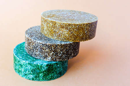 Colorful round solid shampoo bars, zero wasteの写真素材