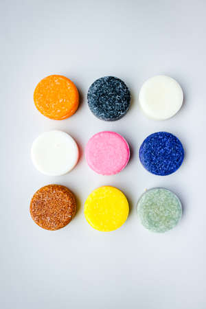 Colorful round solid shampoo bars, zero wasteの写真素材