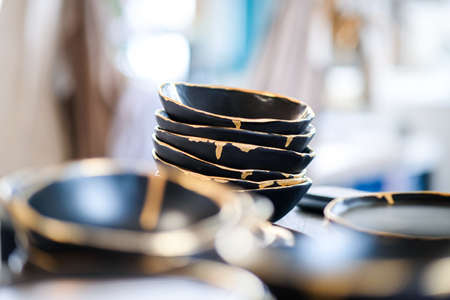 Minimalistic and futuristic high-end ceramics pottery artists workshop. Selective focusの写真素材