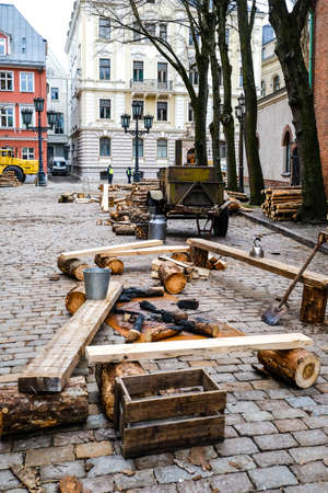 Riga, Latvia: February 28, 2021: Making of latvian directors Viesturs Kairiss movie January, which tells about the events of 1991 in Latvia and so called Barricades. Selective focusのeditorial素材