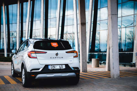 Tukums, Latvia - April 14, 2021: New Renault Captur E-Tech, hybrid car