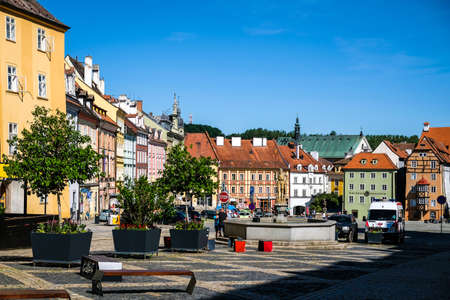 CHEB, CZECH REPUBLIC - July 7, 2021: Spalicek - complex of medieval houses, town Cheb, West Bohemia, Czech republic, Europeのeditorial素材