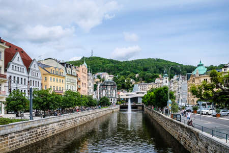 World-famous for its mineral springs, the town of Karlovy Vary (Karlsbad) in Czech Republic. Selective focusの写真素材