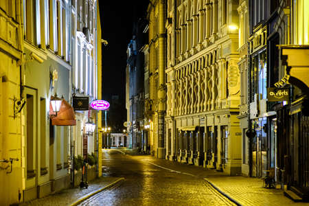 Riga, Latvia - October 21, 2021: Riga in the lockdown. Latvian government on October 20 confirmed a nearly month-long lockdown that apply across the country due to Covid-19 epidemic. Defocusedのeditorial素材