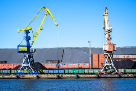 Ventspils, Latvia - April 2, 2022: Port of city Ventspils in Latvia