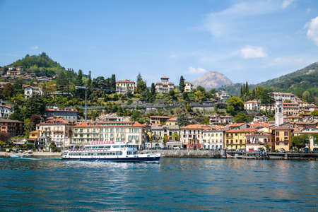 Menaggio, Italy - April 15, 2022: Como Lake and town of Menaggio waterfront, Lombardy region of Italyのeditorial素材
