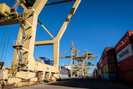 Riga, Latvia - April 20, 2022: Baltic Container Terminal in Freeport of Riga. Riga harbour, Latvia....