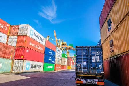 Riga, Latvia - April 20, 2022: Baltic Container Terminal in Freeport of Riga. Riga harbour, Latvia....