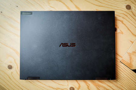 Riga, Latvija - June 8, 2022: The ASUS ExpertBook business laptop. Selective focusのeditorial素材