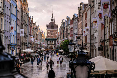 Gdansk, Poland - June 12, 2022: Large old port city Gdansk on the Baltic Sea, the oldtown district with touristsのeditorial素材
