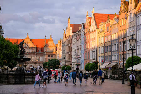 Gdansk, Poland - June 12, 2022: Large old port city Gdansk on the Baltic Sea, the oldtown district with touristsのeditorial素材