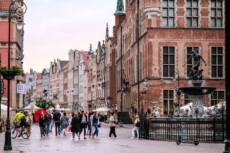 Gdansk, Poland - June 12, 2022: Large old port city Gdansk on the Baltic Sea, the oldtown district with touristsのeditorial素材