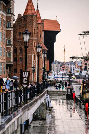 Gdansk, Poland - June 12, 2022: Large old port city Gdansk on the Baltic Sea, the oldtown district with touristsのeditorial素材