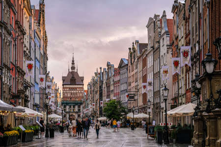 Gdansk, Poland - June 12, 2022: Large old port city Gdansk on the Baltic Sea, the oldtown district with touristsのeditorial素材