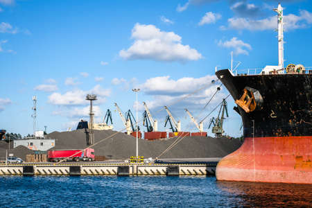 Gdansk, Poland - June 14, 2022: Gdansk port and shipyard. Cranes and ships at the famous shipyard of Gdansk, Poland. Defocused.のeditorial素材