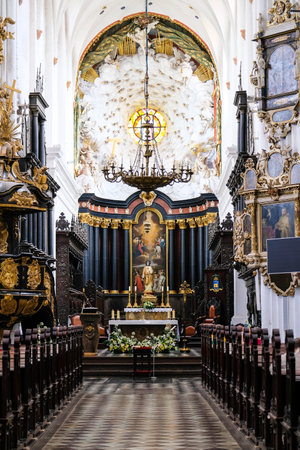 Gdansk, Poland - June 16, 2022: Interior of the Oliwa Cathedral, located in Oliwa park of Gdansk. Selective focusのeditorial素材