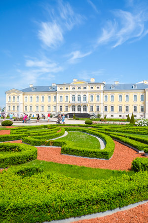 Rundale, Latvia - July 2, 202 - The Rundale Palace with the castle garden. Defocusedのeditorial素材