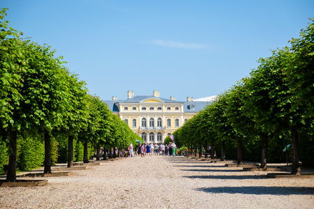 Rundale, Latvia - July 2, 202 - The Rundale Palace with the castle garden. Defocusedのeditorial素材
