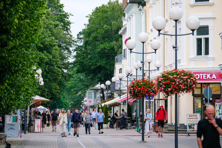 Jurmala, Latvia - June 19, 2022: Pedestrian Jomas street in Jurmala. Selective focusのeditorial素材