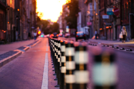 Separate bicycle lane for riding bicycles separated by bars. Selective focusの写真素材