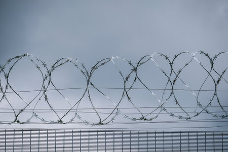 Barbed wire fence, protection against illegal immigrantsの写真素材