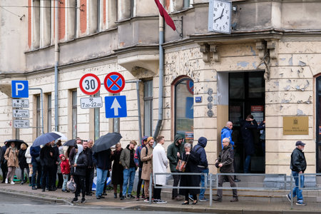 Riga, Latvia - October 1, 2022: Queues at the polling stations in Riga, the capital of Latvia, where the parliamentary elections are heldのeditorial素材