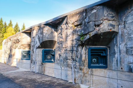 Orlicke Hory, Czech Republic - October 18, 2022: Artillery fortress and bunker Hanicka in Orlicke Hory, Czech Republic. Defocusedのeditorial素材