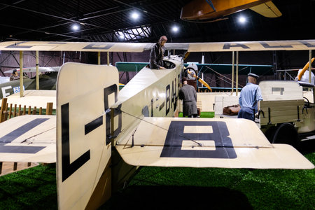Prague, Czech Republic - October 19: Exposition of military equipment and aircraft in Air Museum Kbely. Prague, Czech Republic. Defocusedのeditorial素材