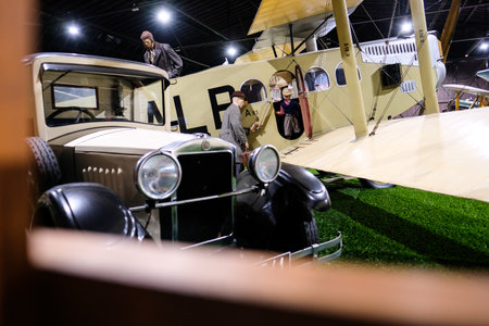 Prague, Czech Republic - October 19: Exposition of military equipment and aircraft in Air Museum Kbely. Prague, Czech Republic. Defocusedのeditorial素材