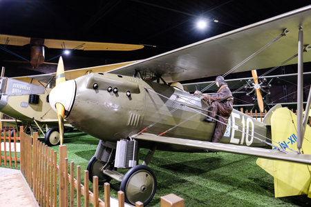 Prague, Czech Republic - October 19: Exposition of military equipment and aircraft in Air Museum Kbely. Prague, Czech Republic. Defocusedのeditorial素材