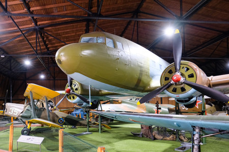 Prague, Czech Republic - October 19: Exposition of military equipment and aircraft in Air Museum Kbely. Prague, Czech Republic. Defocusedのeditorial素材