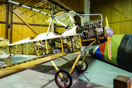 Prague, Czech Republic - October 19: Exposition of military equipment and aircraft in Air Museum Kbely. Prague, Czech Republic. Defocusedのeditorial素材