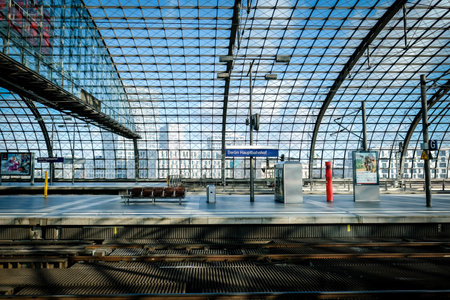 Berlin, Germany - March 27, 2023: An empty Berlin Central Station Hauptbahnhof as traffic workers strike across Germany on March 27のeditorial素材