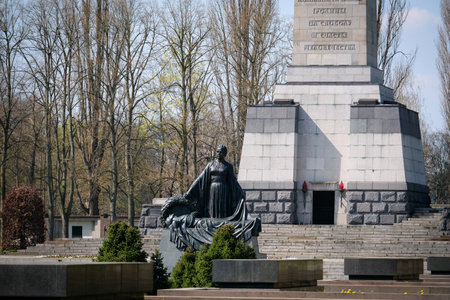 Berlin, Germany - April 21, 2023: The Soviet war memorial in Schonholzer Heide, Pankow, where 13,200 Soviet soldiers who fell during the Battle of Berlin were buried.のeditorial素材