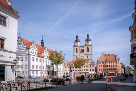 Wittenberg, Germany - May 5, 2023: Famous old town with historic buildings in Lutherstadt Wittenberg, Germanyのeditorial素材