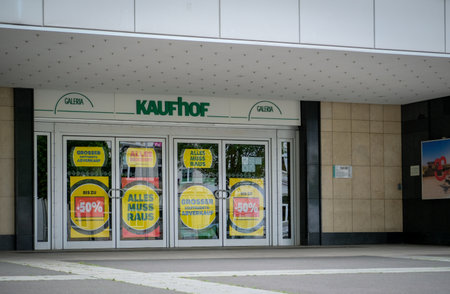 Cottbus, Germany - May 14, 2023: Galeria Kaufhof in Cottbus, which will be closed at the end of June this year. Galeria Karstadt Kaufhof plans to close over 50 locations in Germany.のeditorial素材