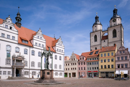 Wittenberg, Germany - May 5, 2023: Famous old town with historic buildings in Lutherstadt Wittenberg, Germanyのeditorial素材