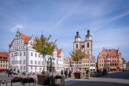Wittenberg, Germany - May 5, 2023: Famous old town with historic buildings in Lutherstadt Wittenberg, Germanyのeditorial素材
