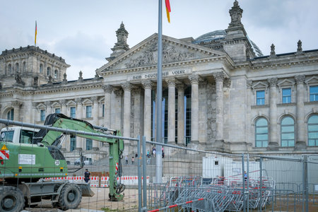 Berlin, Germany - May 15, 2023: Reichstag building and reconstruction works, seat of the German Parliament, Deutscher Bundestag, in Berlin, Germanyのeditorial素材