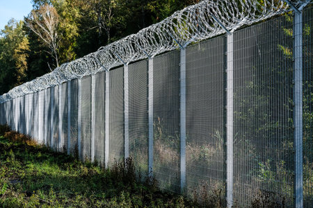Silene, Latvia - September 26, 2023: Latvia - Belarus border, where where a fence with barbed wire has been erected against the refugees from Belarus.のeditorial素材