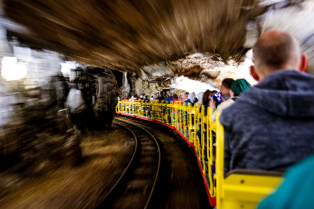 Postojna, Slovenia - June 15, 2023: The Postojna Cave, Postojnska jama, underground rock formations in karst cave system.のeditorial素材