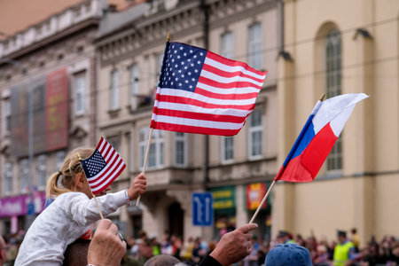 Plzen, Czech Republic - May 5, 2024: Liberation Festival in Czech town Pilsen, World War II US Army vehicles and tanks parade through the city to celebrate the citys liberation from the Nazisのeditorial素材