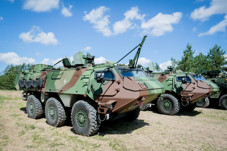 Adazi, Latvia- June 11, 2024: Six-wheeled armoured personnel carrier Patria 6x6, Patria XA-300, in...